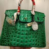 Hermes Birkin Bag Crocodile Leather Gold Hardware In Green