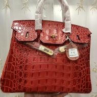 Hermes Birkin Bag Crocodile Leather Gold Hardware In Red