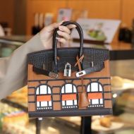 Hermes Birkin Faubourg Bag Alligator & Epsom Leather Palladium Hardware In Brown