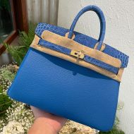 Hermes Birkin Touch Bag Alligator & Togo Leather Gold Hardware In Blue