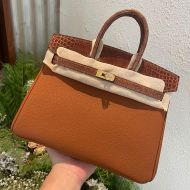 Hermes Birkin Touch Bag Alligator & Togo Leather Gold Hardware In Brown