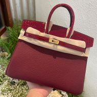 Hermes Birkin Touch Bag Alligator & Togo Leather Gold Hardware In Burgundy