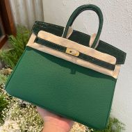 Hermes Birkin Touch Bag Alligator & Togo Leather Gold Hardware In Green