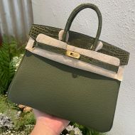 Hermes Birkin Touch Bag Alligator & Togo Leather Gold Hardware In Military Green