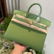 Hermes Birkin Touch Bag Alligator & Togo Leather Gold Hardware In Mint Green