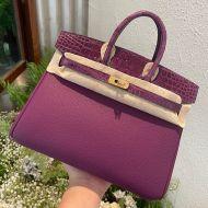 Hermes Birkin Touch Bag Alligator & Togo Leather Gold Hardware In Purple