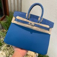 Hermes Birkin Touch Bag Alligator & Togo Leather Palladium Hardware In Blue