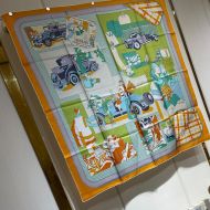 Hermes Confort En Automobile Double Face Scarf 90 In Orange