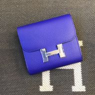 Hermes Constance Compact Wallet Epsom Leather Palladium Hardware In Blue