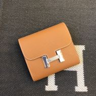 Hermes Constance Compact Wallet Epsom Leather Palladium Hardware In Brown