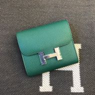 Hermes Constance Compact Wallet Epsom Leather Palladium Hardware In Green