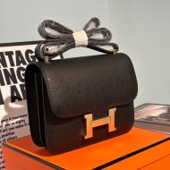 Hermes Constance Bag Ostrich Leather Gold Hardware In Black