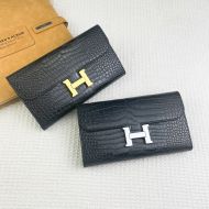 Hermes Constance Wallet Alligator Leather In Black