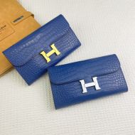 Hermes Constance Wallet Alligator Leather In Blue