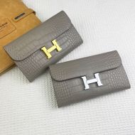 Hermes Constance Wallet Alligator Leather In Grey