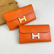 Hermes Constance Wallet Alligator Leather In Orange