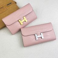 Hermes Constance Wallet Alligator Leather In Pink