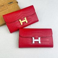 Hermes Constance Wallet Alligator Leather In Red