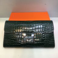 Hermes Constance Wallet Alligator Leather Palladium Hardware In Dark Green