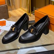 Hermes Dauphine 70 Loafers Women Calfskin In Black/White