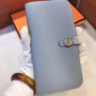 Hermes Dogon Long Wallet Togo Leather Palladium Hardware In Sky Blue