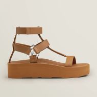 Hermes Enid Platform Sandals Women Calfskin with H Diamant Buckle In Brown