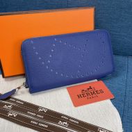 Hermes Evelyne Wallet Togo Leather Palladium Hardware In Blue