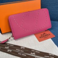 Hermes Evelyne Wallet Togo Leather Palladium Hardware In Rose