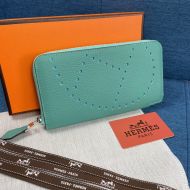 Hermes Evelyne Wallet Togo Leather Palladium Hardware In Teal