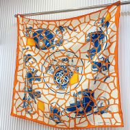 Hermes Ex-Libris En Mosaique Scarf 90 In Orange