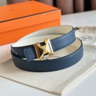 Hermes H Buckle 24 Reversible Belt Leather In Blue/White