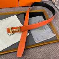 Hermes H Gourmette 38 Reversible Belt Leather In Orange/Black