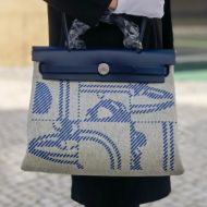 Hermes Herbag Bag Bride De Gala Canvas Palladium Hardware In Blue