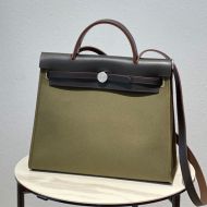 Hermes Herbag Bag Canvas Palladium Hardware In Olive/Black