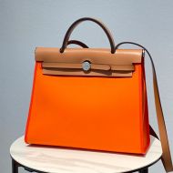 Hermes Herbag Bag Canvas Palladium Hardware In Orange/Brown