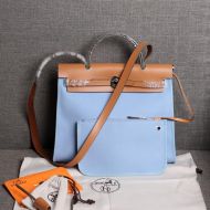 Hermes Herbag Bag Canvas Palladium Hardware In Sky Blue/Brown