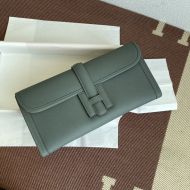 Hermes Jige Elan Clutch Epsom Leather In Cyan