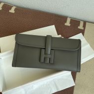 Hermes Jige Elan Clutch Epsom Leather In Etain Grey