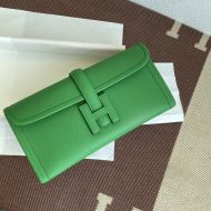 Hermes Jige Elan Clutch Epsom Leather In Green