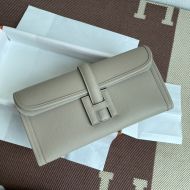 Hermes Jige Elan Clutch Epsom Leather In Grey