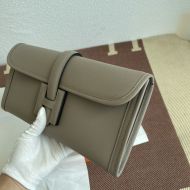 Hermes Jige Elan Clutch Epsom Leather In Khaki