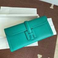 Hermes Jige Elan Clutch Epsom Leather In Teal