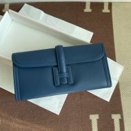 Hermes Jige Elan Clutch Swift Leather In Deep Blue