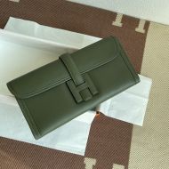 Hermes Jige Elan Clutch Swift Leather In Military Green