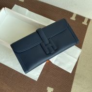 Hermes Jige Elan Clutch Swift Leather In Navy Blue