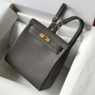 Hermes Kelly Ado Backpack Togo Leather Gold Hardware In Etain Grey