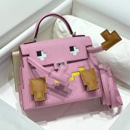 Hermes Kelly Doll Picto Bag Epsom Leather Palladium Hardware In Pink