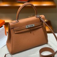 Hermes Kelly Bag Togo Leather Palladium Hardware In Brown