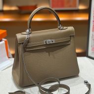 Hermes Kelly Bag Togo Leather Palladium Hardware In Khaki