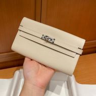 Hermes Kelly Wallet Epsom Leather Palladium Hardware In Beige